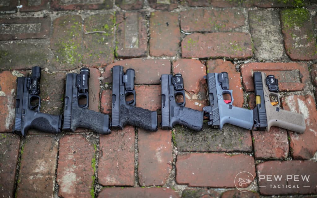 Pistol Flashlights Lined Up