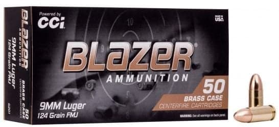 CCI Blazer Brass 9mm 124 GR FMJ, 50rds - $12.99