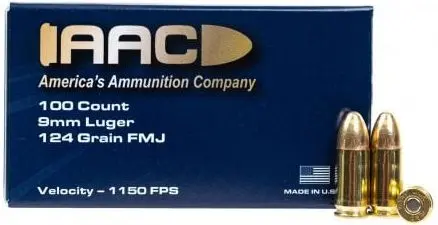 AAC 9mm Ammo 124gr FMJ 100-Round Box