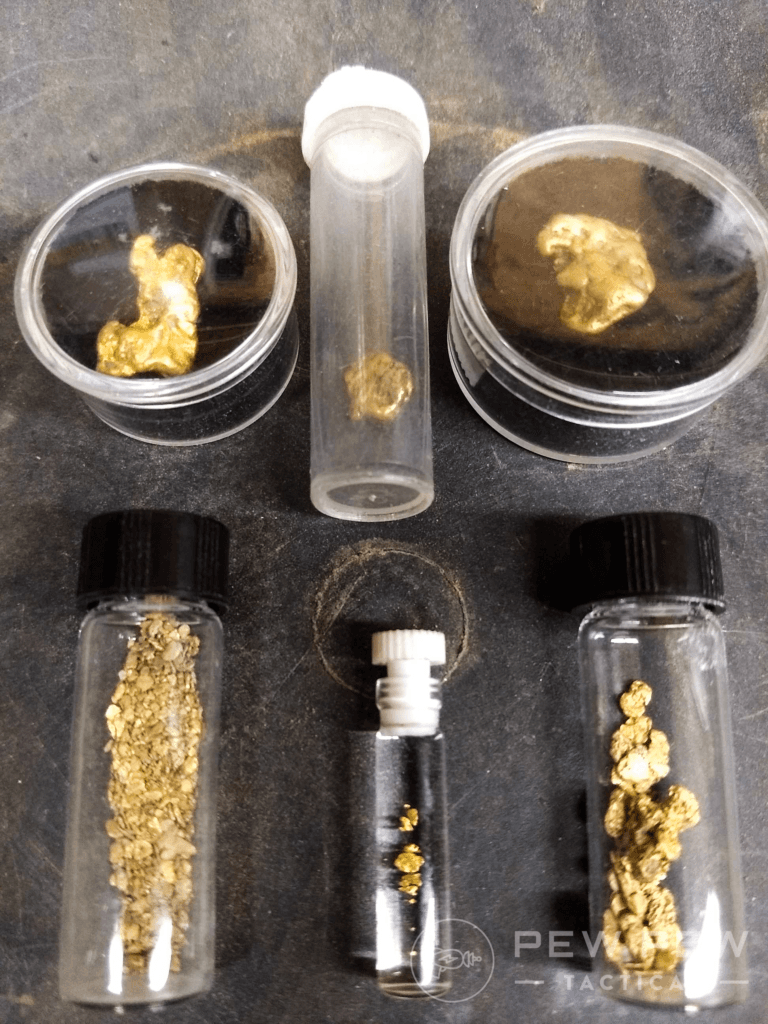 gold nuggets in vials