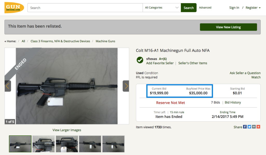 Full Auto Colt M-16 Auction