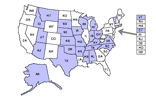 Connecticut reciprocity map