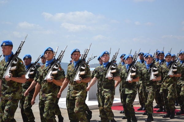 Irish Army marching with Steyr AUG rifles