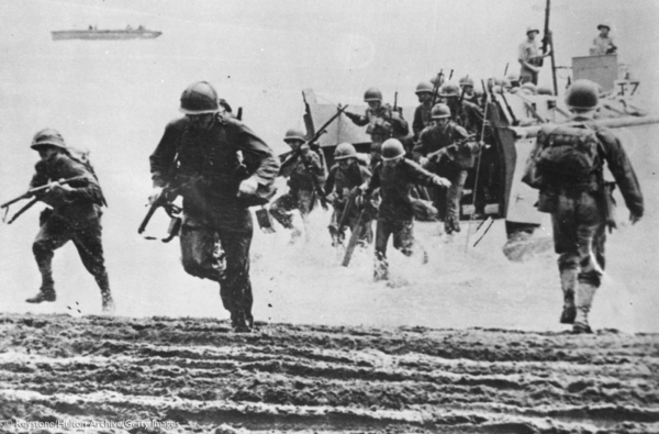 Rushing Normandy Beach on D-Day in WWII