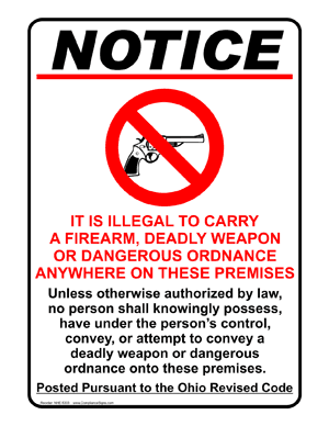 Ohio firearms prohibition sign