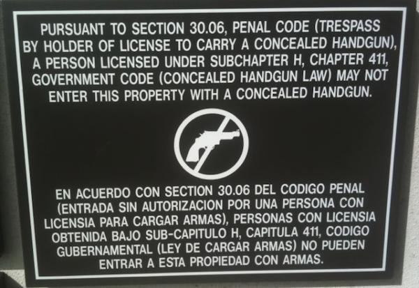 Texas sign prohibiting firearms