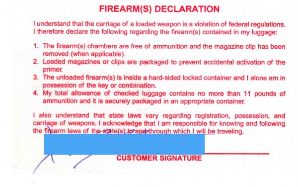 Firearm Declaration Slip