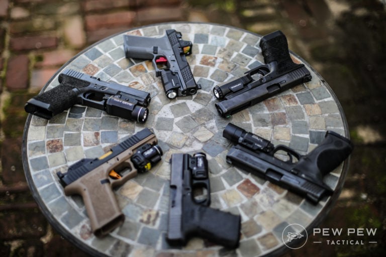 9 Best Pistol Lights Hands On Review Pew Pew Tactical   Bunch Of Pistols And Lights 768x512 