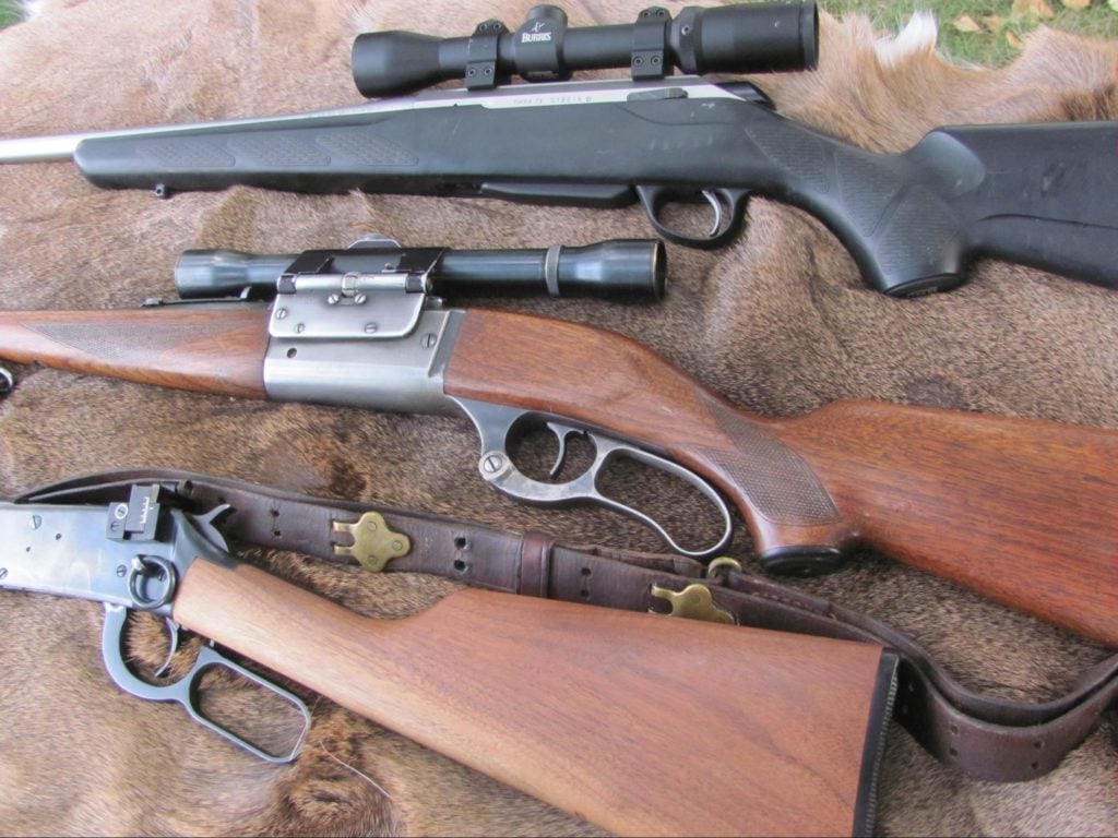 (top to bottom) Tikka T3 Lite .308, Savage Model 99 .300 Savage, Winchester Model 94 Trapper .30-30