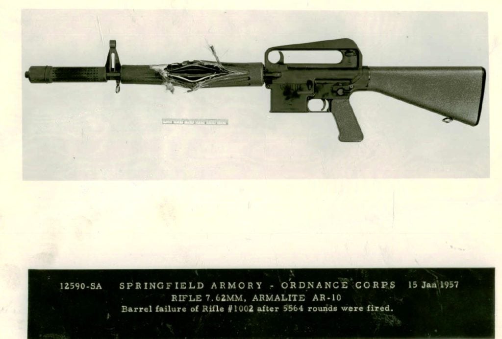 Poor barrel construction lead to a catastrophic failure of the AR-10 during U.S. Military Trials.