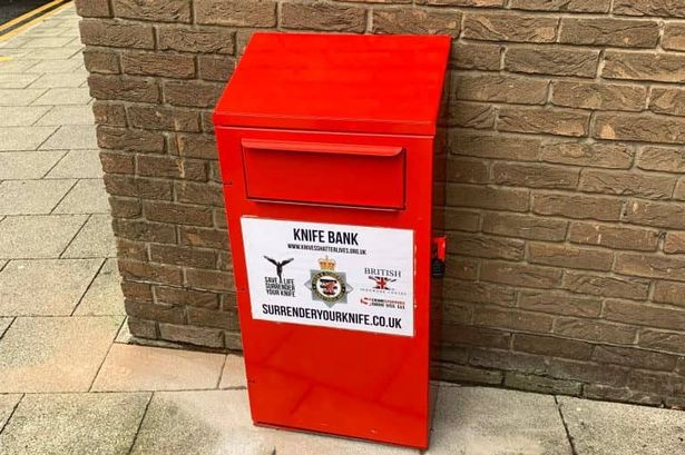 Knife surrender bin in the UK, where the public can deposit their scary knives to prevent their use in crimes and everyday cooking