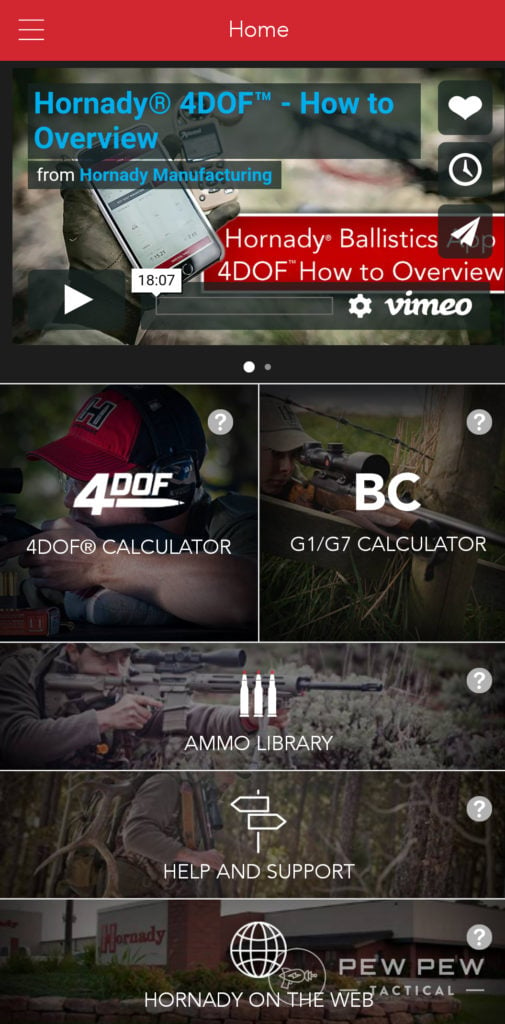 Hornady 4DOF App Main Screen