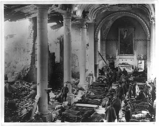 American Army field hospital inside ruins of church, France, 1918