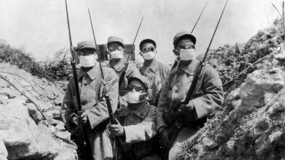 WWI Soldiers preparing for chemical weapons