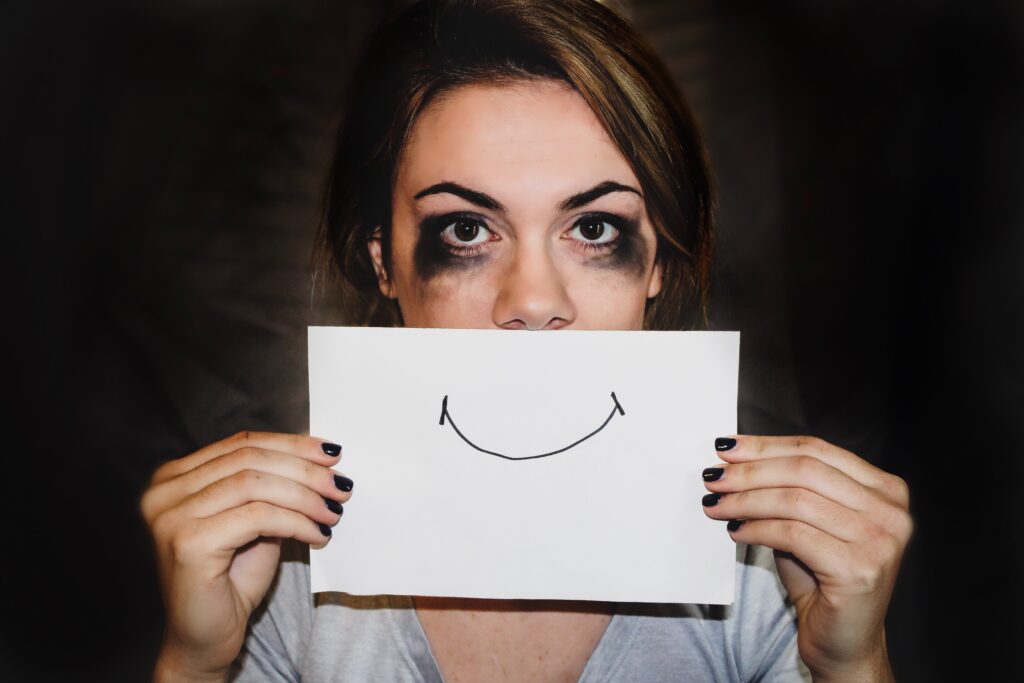 Woman Crying with a Smile Sign