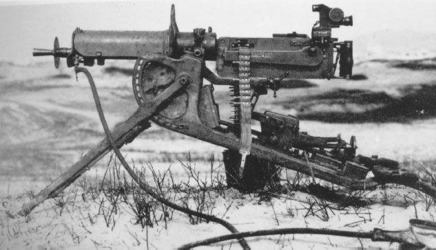 The German MG08, fitted with an optical sight and an armoured cover for its water-jacket