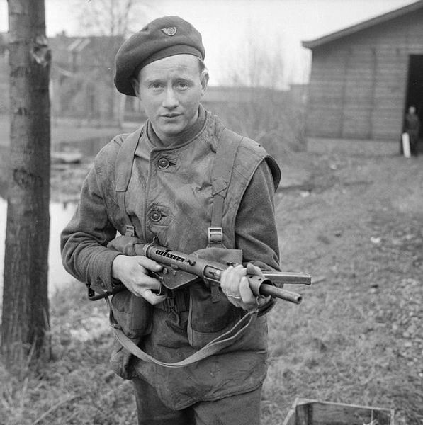 British Soldier with a Sten in Northwest Europe, near Elst, 1945