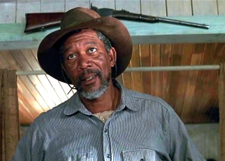 Morgan Freeman in front of the Spencer 1860 Carbine