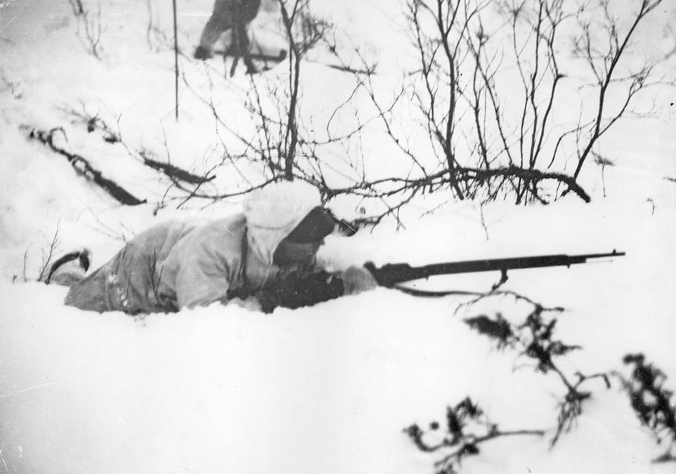 Finnish soldier in white camouflage