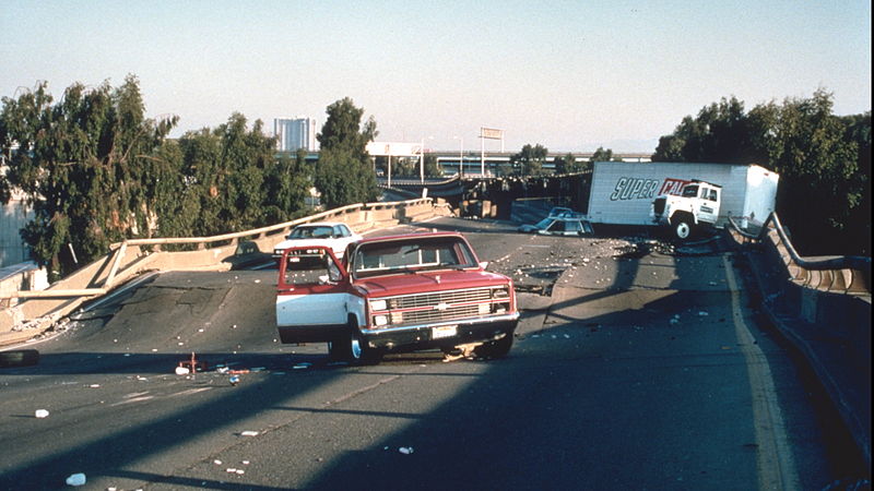 Cars on Ribboned Highway after Lome Prieta Earthquake