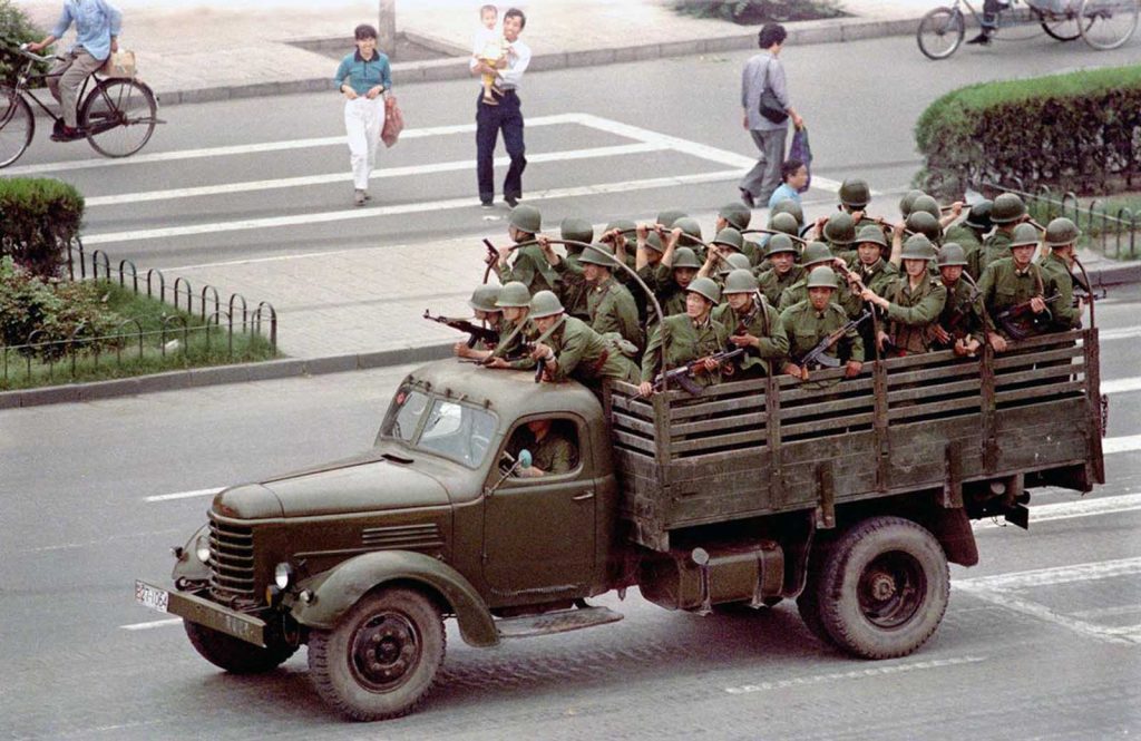 Soldiers in truck at Tiananmen Square Protests