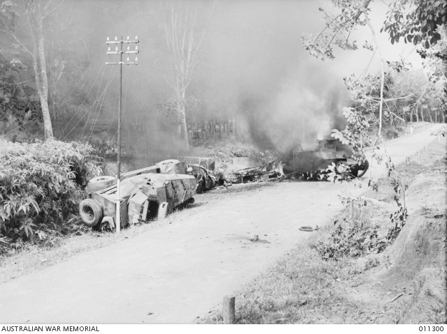 Burning Japanese tanks