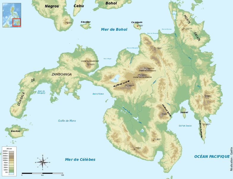 Topographical map of Mindanao