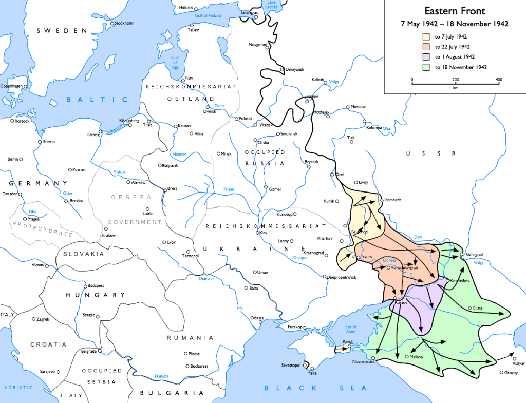 Operation Blue German advances from 7 May 1942 to 18 November 1942