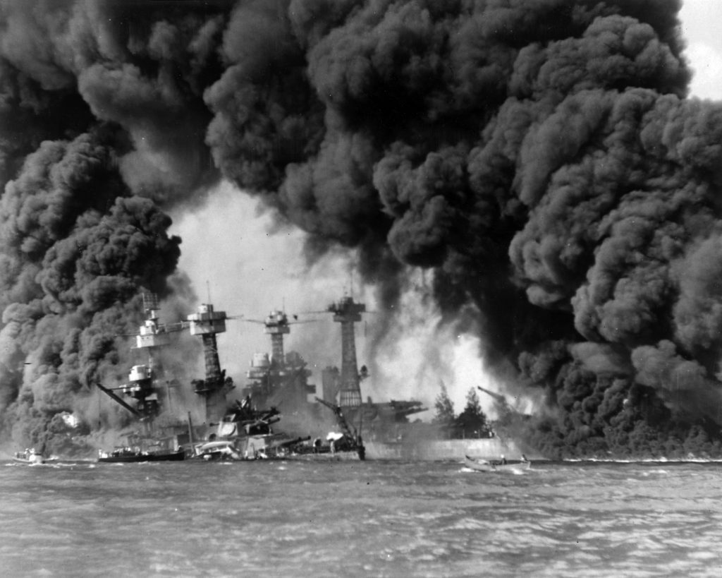 Burning ships at Pearl Harbor