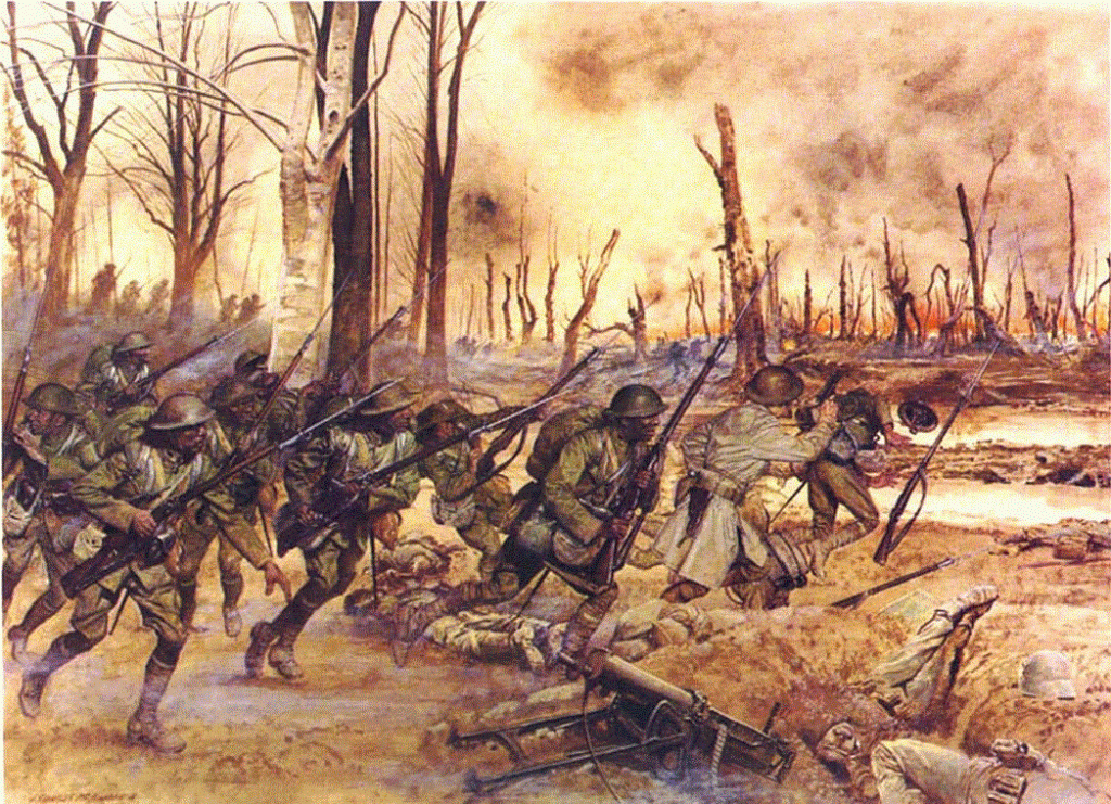 Hell Fighters from Harlem, painting by H. Charles McBarron, Jr., depicting the Meuse–Argonne offensive