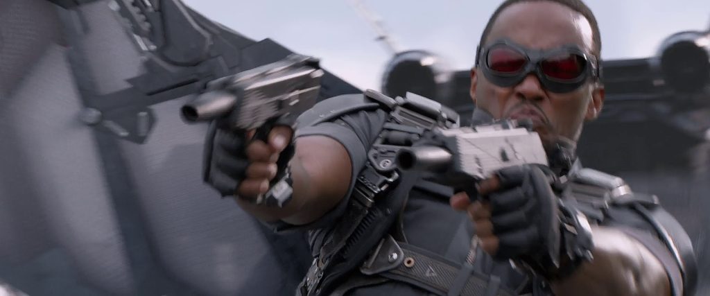 Sam firing his dual Steyr SPP submachine guns in Captain America The Winter Soldier