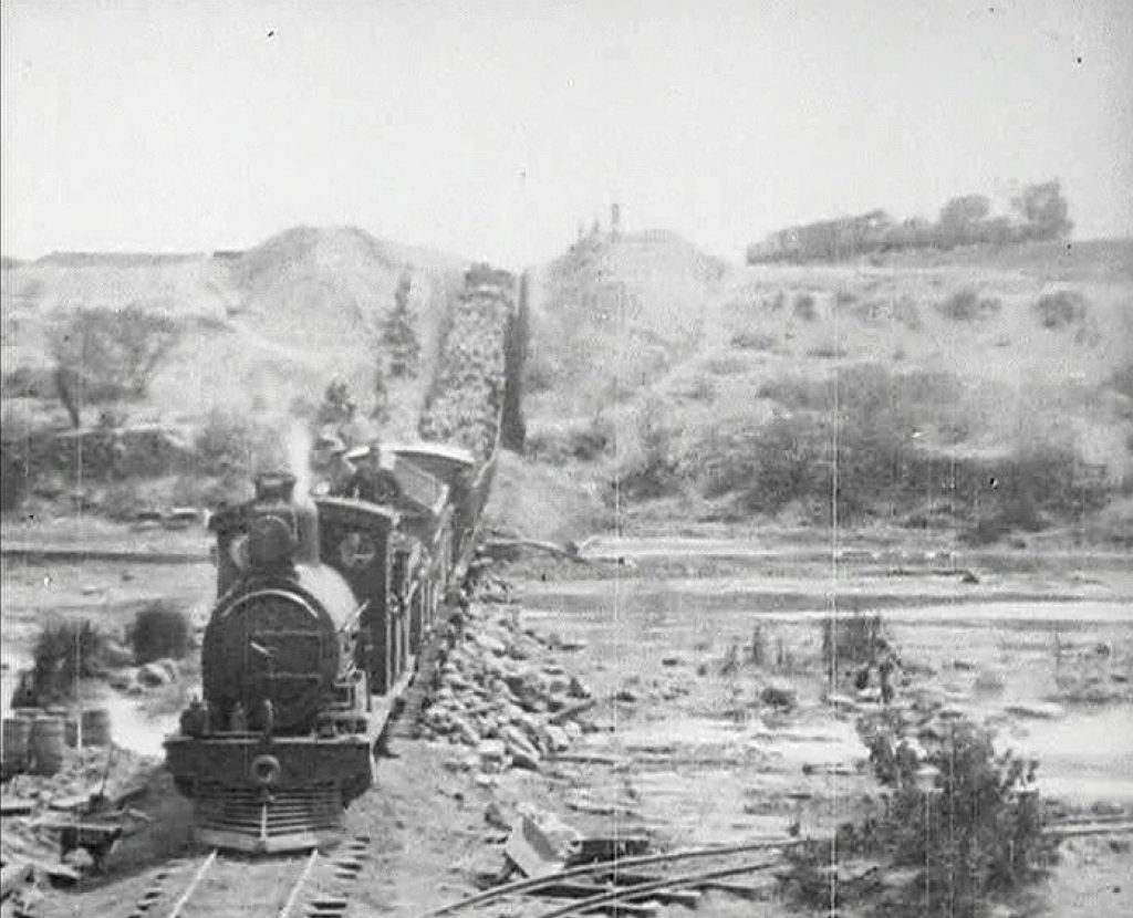 Train crossing the Modder River in 1899