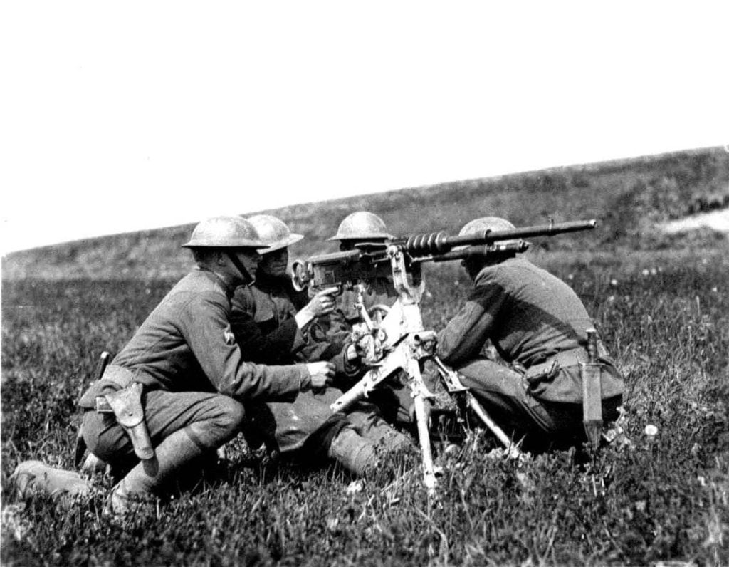 US machine gun team with a Hotchkiss Machine Gun