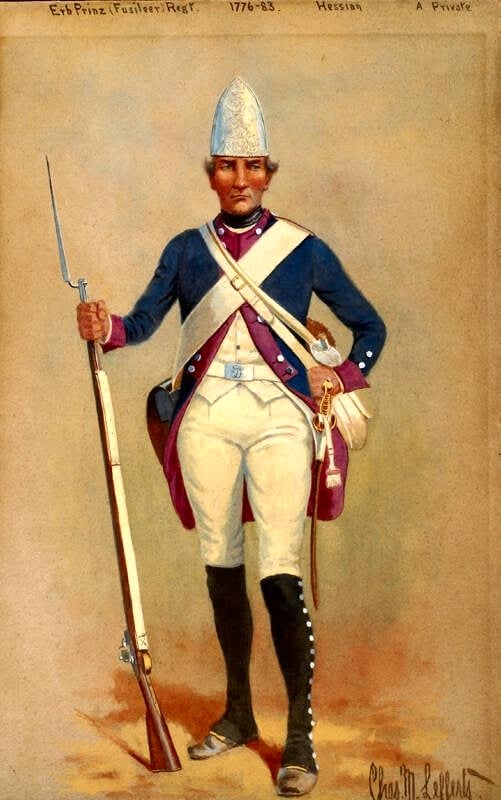 Hessian Private, Erb Prinz Fusileer Regiment of Hesse-Cassel by Charles M. Lefferts