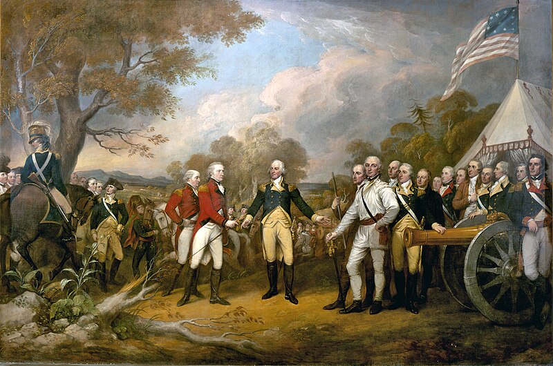 Surrender of General Burgoyne Col. Morgan, having led his Riflemen in this victory, is shown in white, right of center