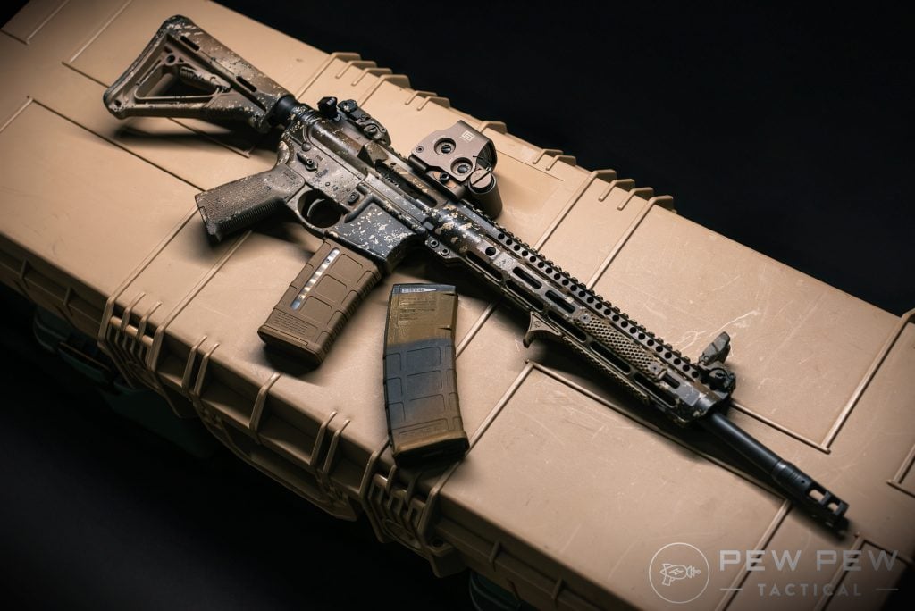 AR-15-Smith-&-Wesson-Sport-I-EOTech-EXPS-3-Rail-Scales-Spray-Painted-Camo-Magpul