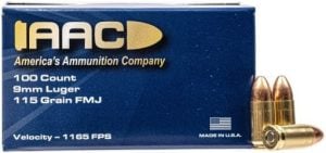 Product Image for AAC 9mm Ammo 115gr FMJ 100-Round Box