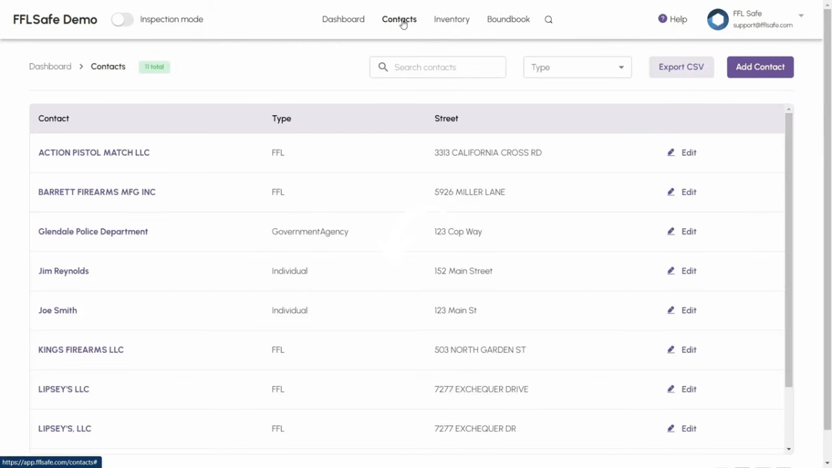 FFL Safe contacts